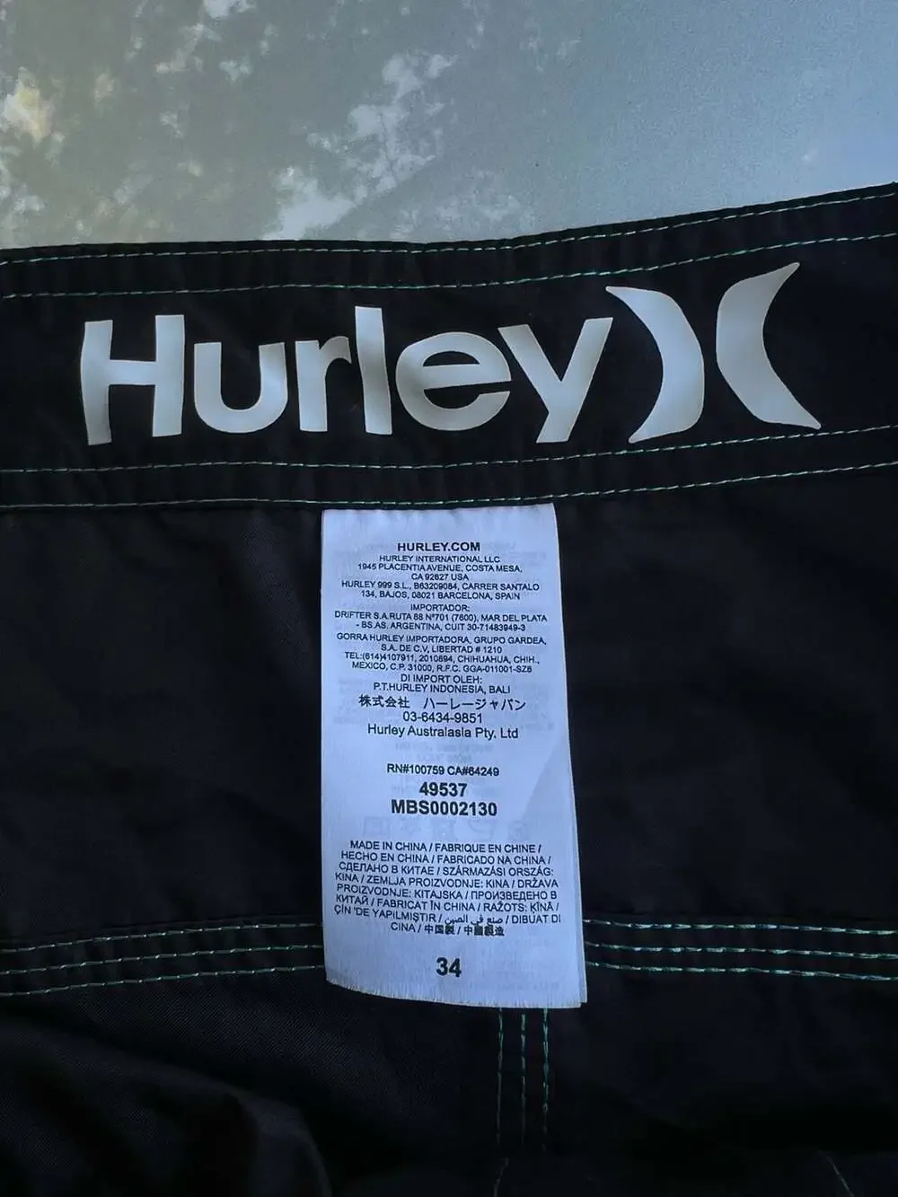 Hurley Men's Boardshorts Swim Trunks Black with Teal Contrast Stitching